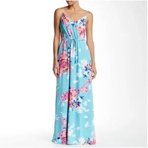 Yumi Kim Cleo Floral Silk Turquoise Maxi Dress Medium